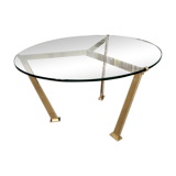 Brass round coffee table with 70s glass tray