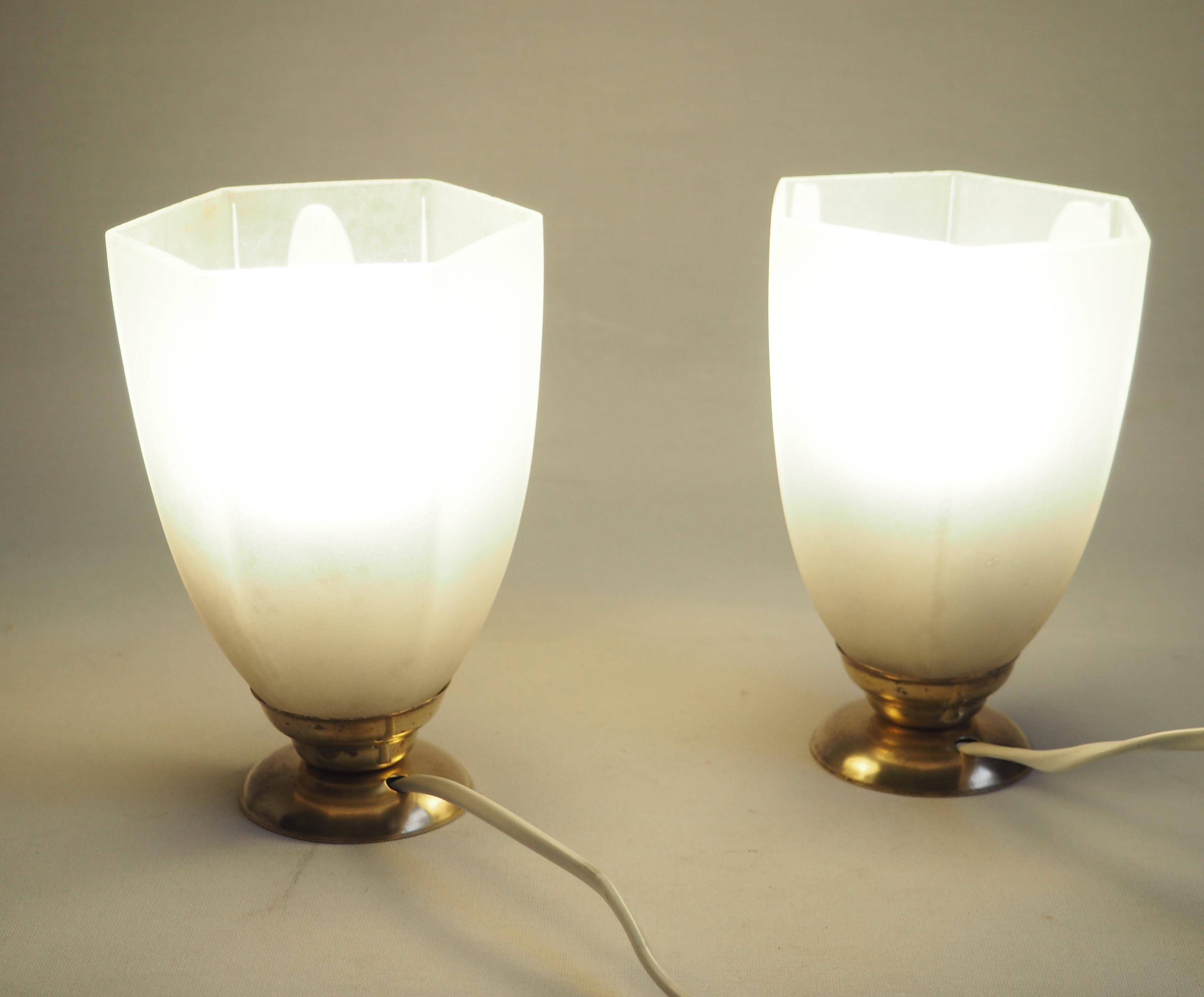 Pair of art deco glass lamps