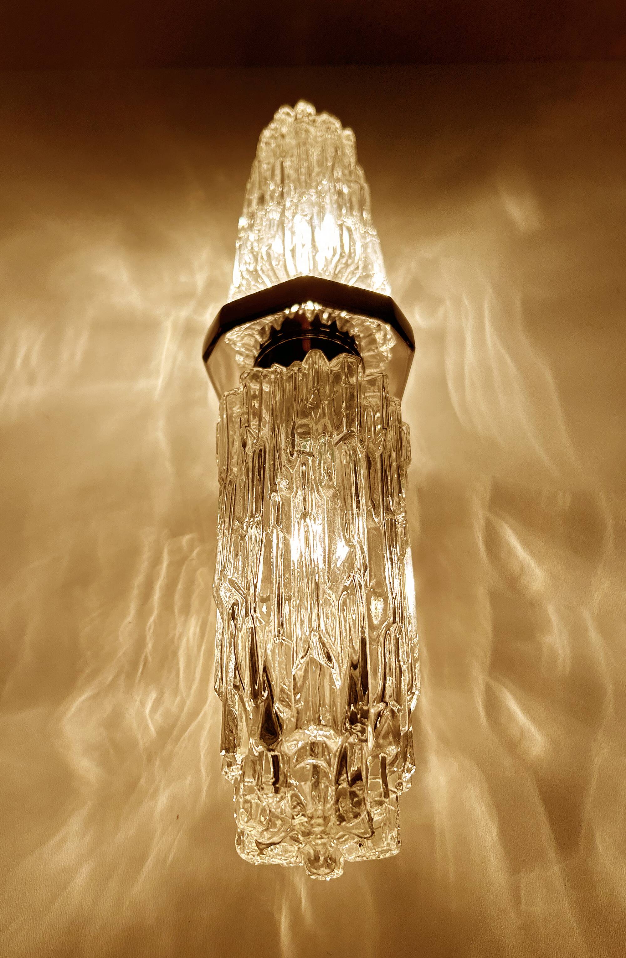 Pair of large vintage chrome glass wall lights