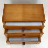 Antique 3 Drawer Chest of Drawers - Pitchpin and Leather - Vintage 70's - Scandinavian Style