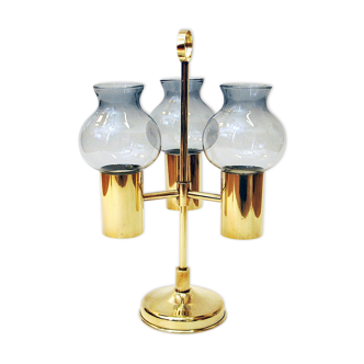 Norwegian Odel Brass Candleholder three arms and smoked shades 1960s