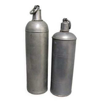 Nineteenth-century pewter hot water bottles. medicine sciences.