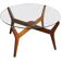 Mid-century coffee table in brown teak with a floating tempered glass top.