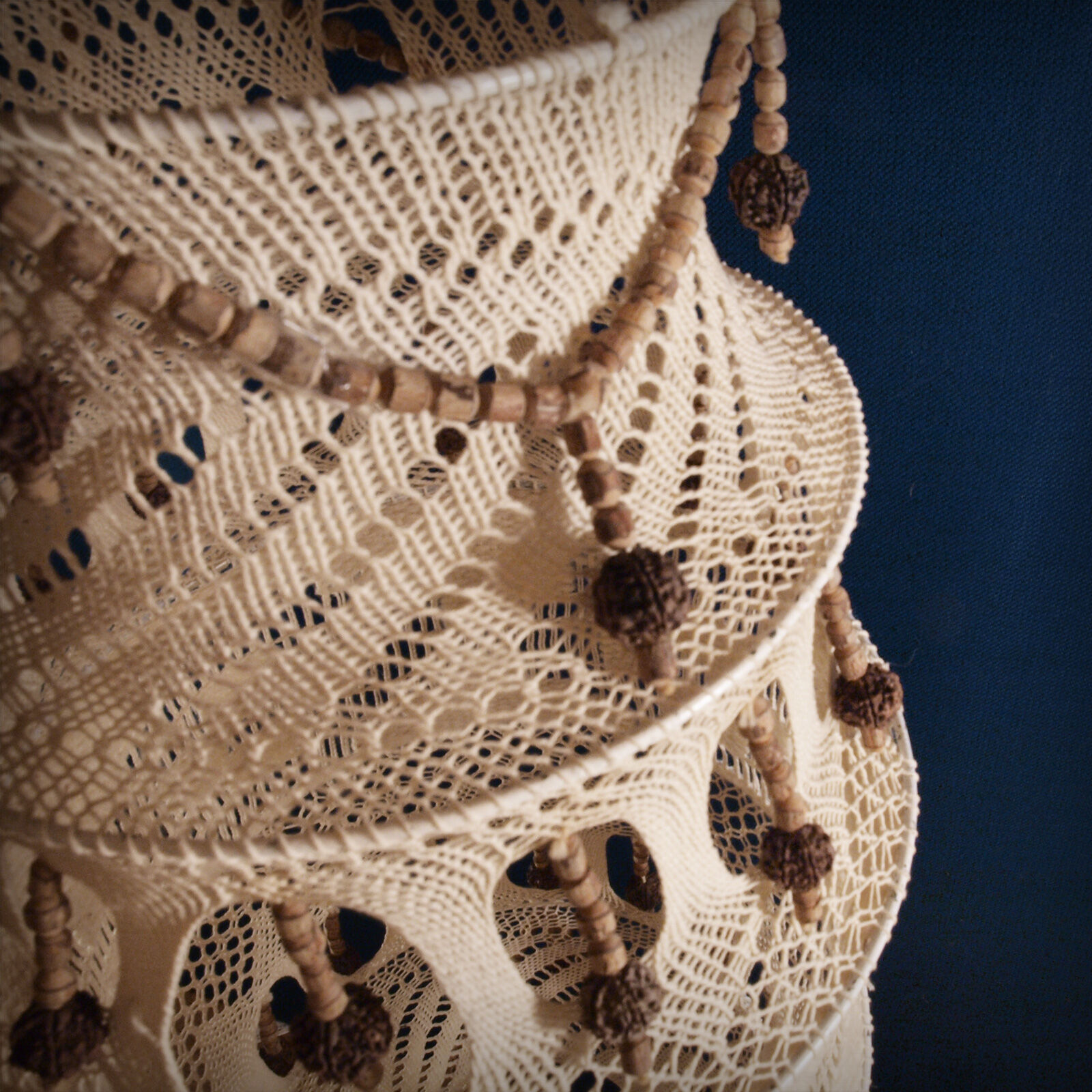 Crochet and wood chandelier