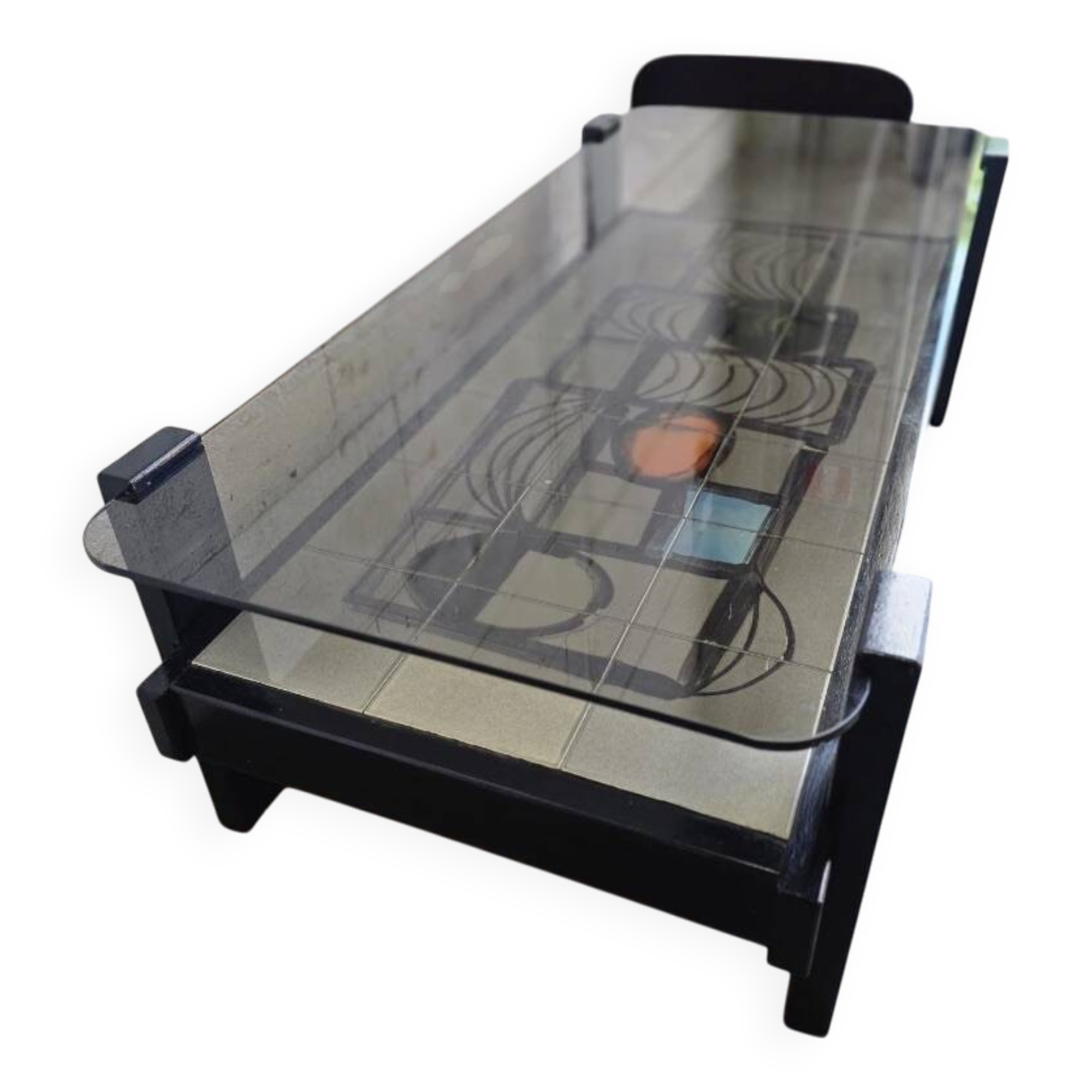 vintage coffee table with smoked brown glass