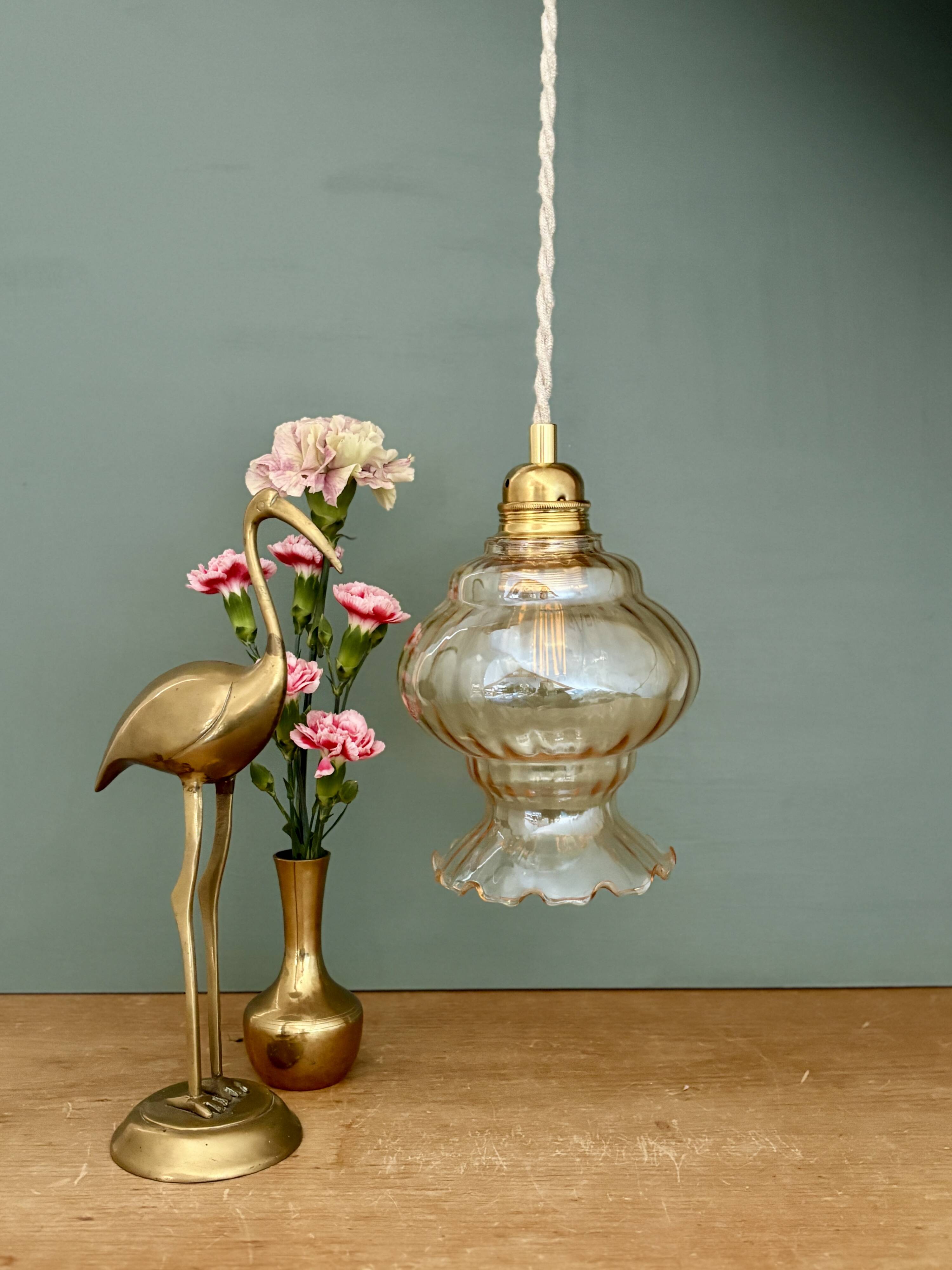 Vintage amber glass globe pendant light