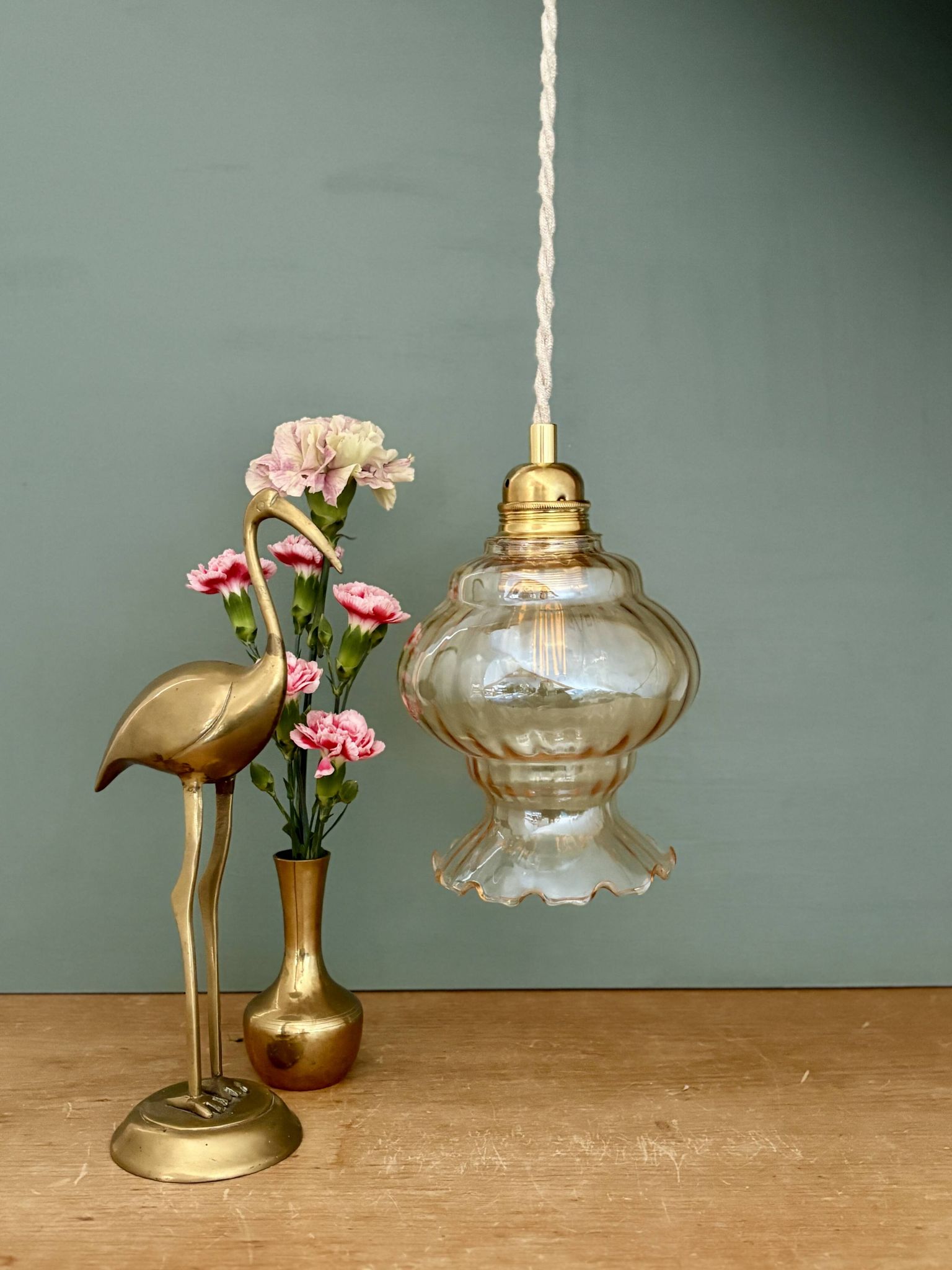 Vintage amber glass globe pendant light
