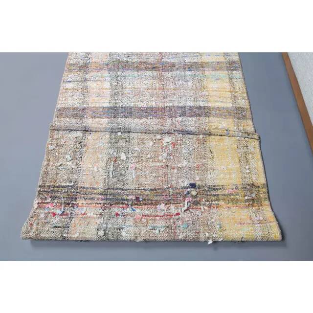 Vintage Turkish Hand-Knotted Wool Cotton White Kilim Runner Rug 75x208