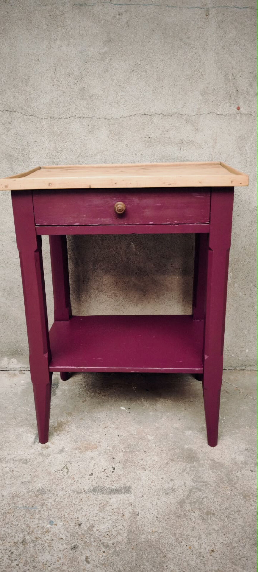 Wood and aubergine bedside table