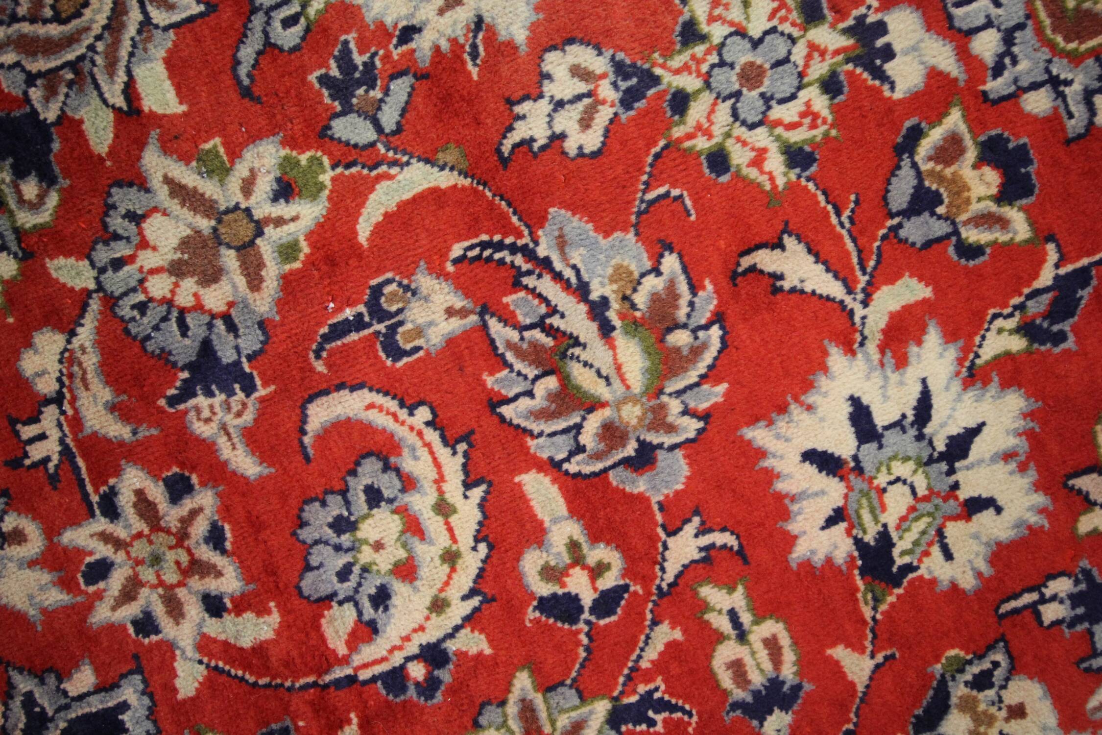 Tapis persan vintage tissé à la main en laine rouge kashan tapis de salon - 209x242cm