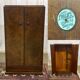 Small English Art Deco student wardrobe in walnut from the 1950s.