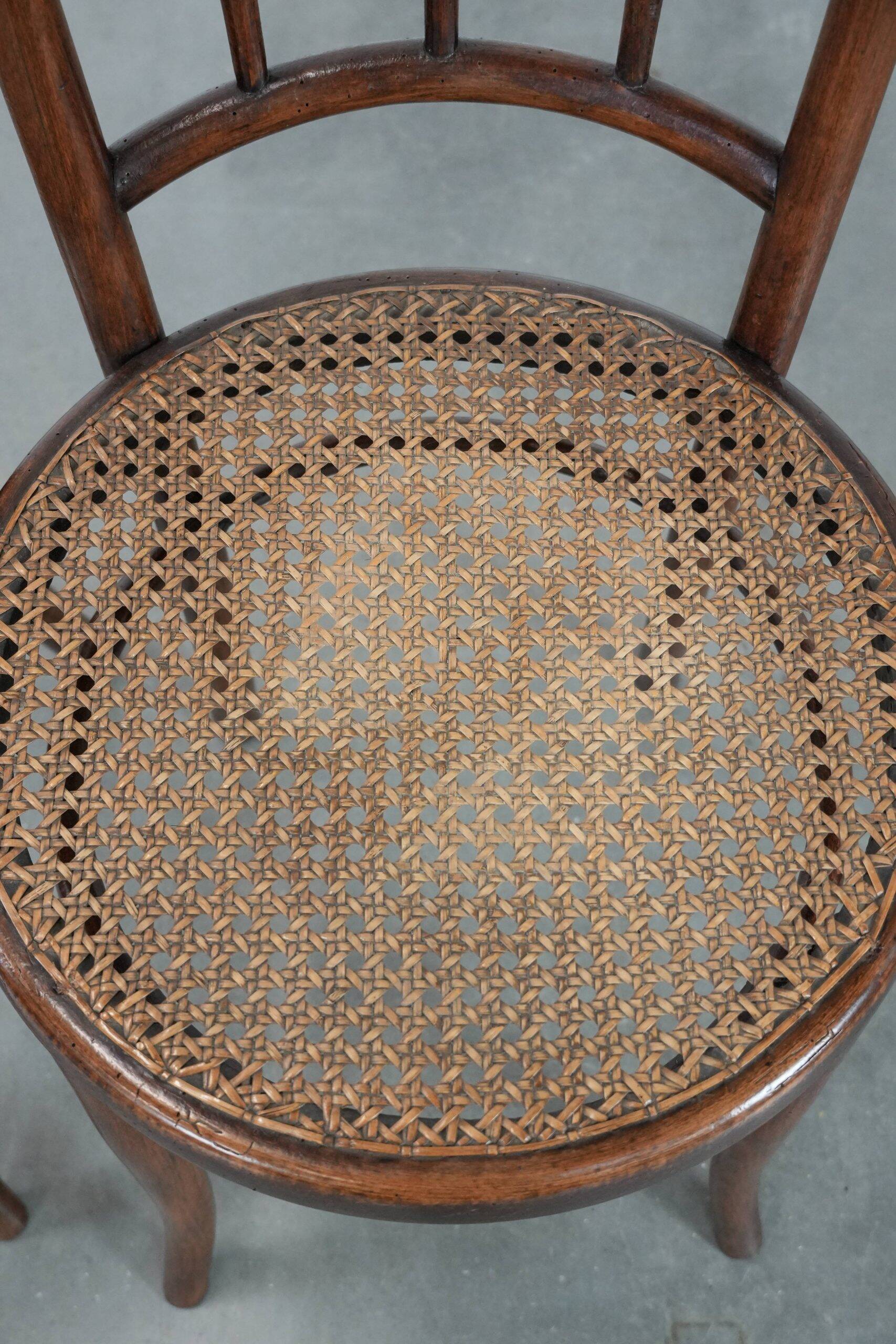 Beautiful set of 6 wooden vintage bistro chairs by Jacob & Josef Kohn Wien with cane seat