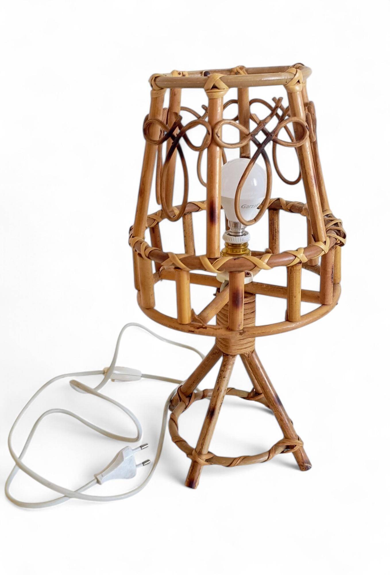 Bamboo and Rattan Table Lamp, Mid-Century Modern, 1960s Style