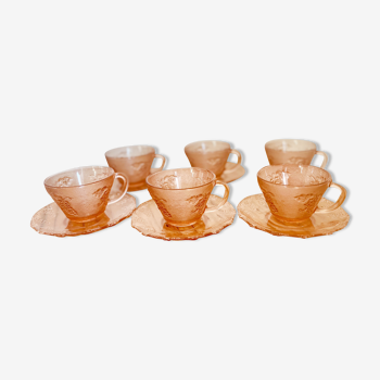 6 pink tinted glass coffee cups from the 70s/80s
