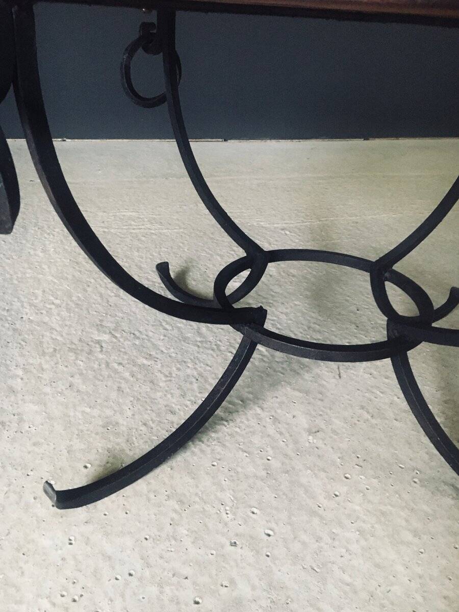 Rustic Oak and Wrought Iron Coffee Table, Belgium, 1950s