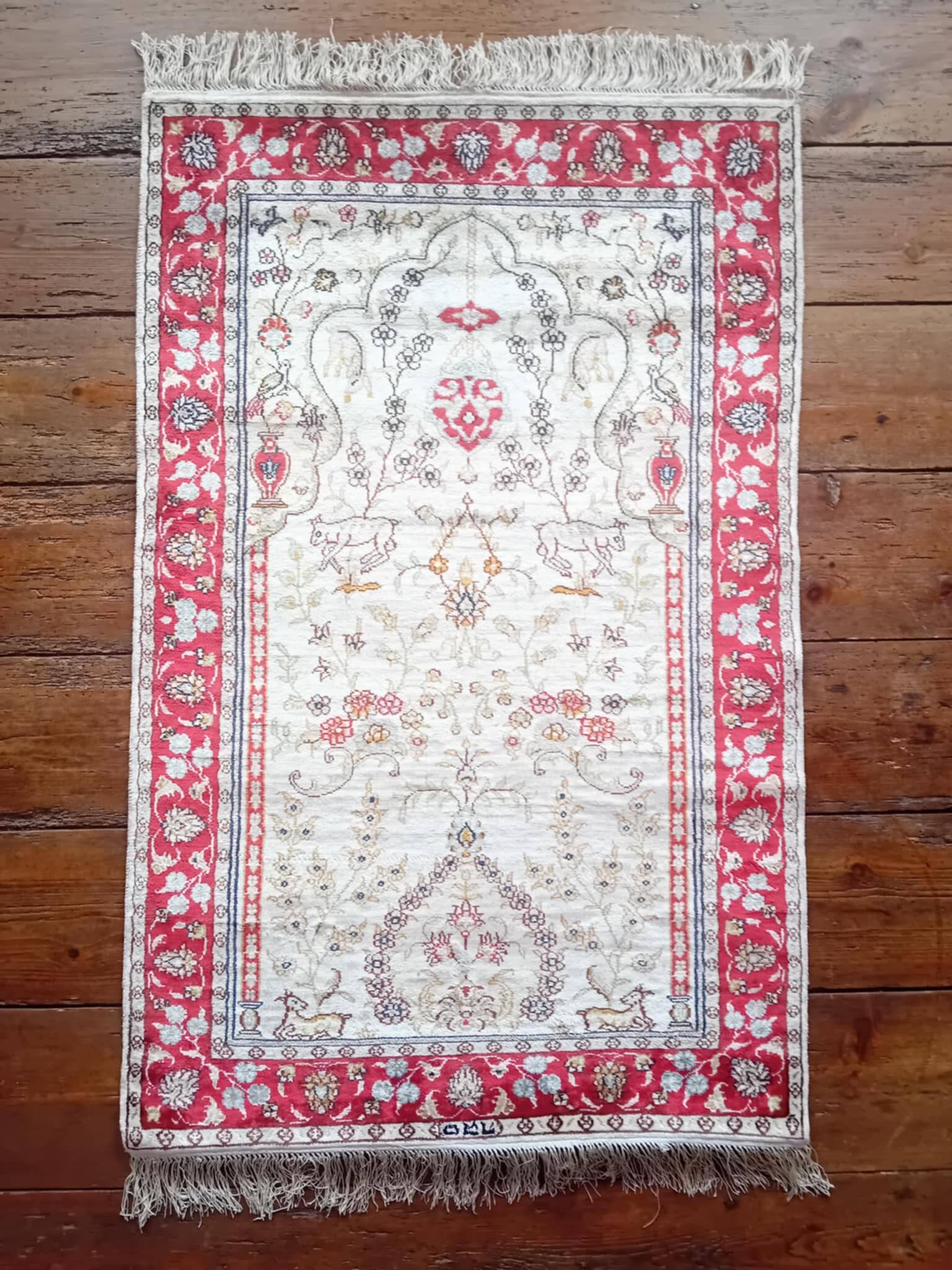 Handmade silk cashmere rug 125x76cm