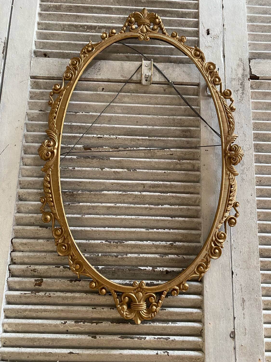 Antique Oval Mirror Frame Pediment Knot Louis XV Style Gilt Bronze
