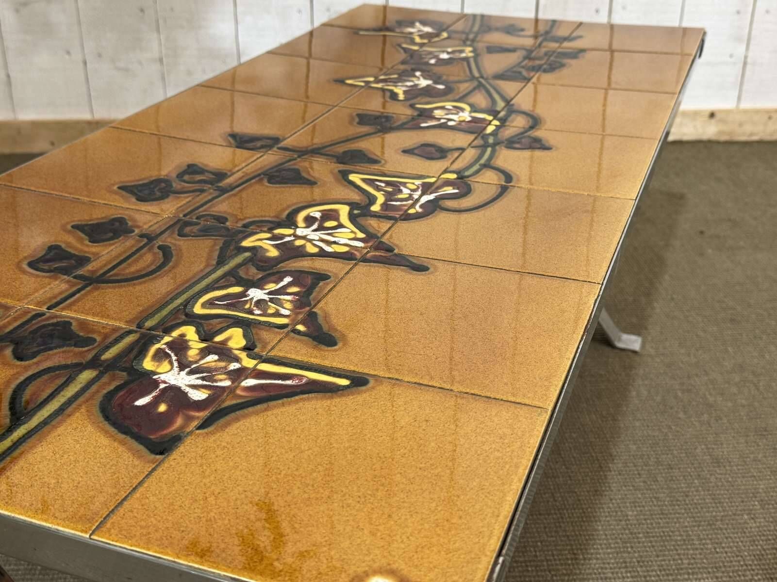1970s coffee table, tiled top and chrome metal base.