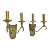 unique set of 2 brass Gio Ponti Style Theatre Wall Light Sconces, Italy, 1950s