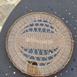 Round wicker and glass tray