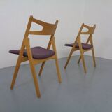 CH 29 Sawbuck Chairs in Oak and Wool by Hans J. Wegner for Carl Hansen & Son, 1950s, Set of 2
