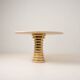 Italian Travertine and Brass Pedestal Dining Table Attributed to Marzio Cecchi for Studio Most, Italy,