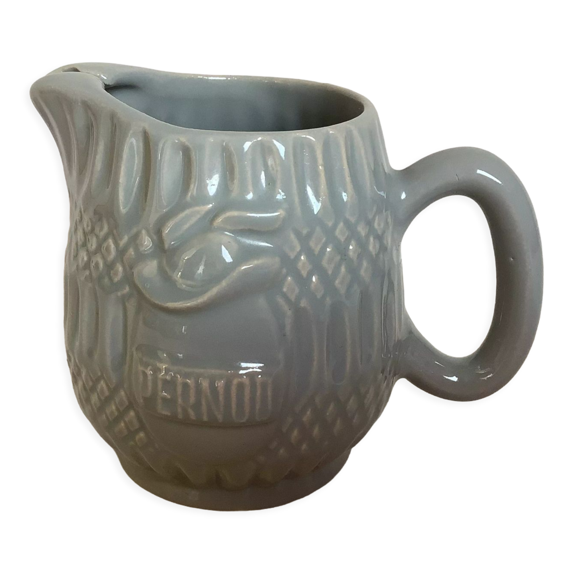 Old grey earthenware Pernod jug