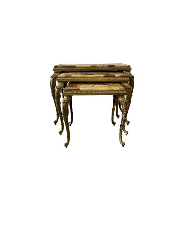 Ensemble de 3 tables gigognes vintage / tables d'appoint en onyx