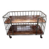 Chariot desserte industrielle métal et bois sur roulettes