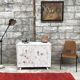 Buffet bahut vintage 1950 pieds compas patine blanche