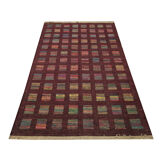 New indian kilim rug handwoven wool flat-woven burgundy area rug- 124x185cm
