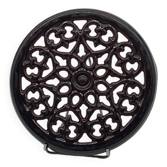 Brown enameled cast iron trivet vintage, old