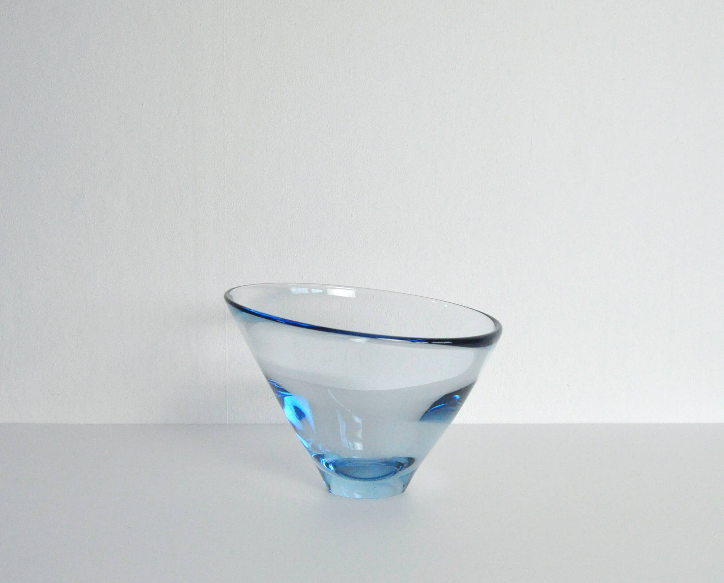 Hand blown Aqua blue glass bowl by Per Lütken for Holmegaard