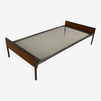 Vintage metal and teak bed frame (90x190)