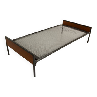 Vintage metal and teak bed frame (90x190)