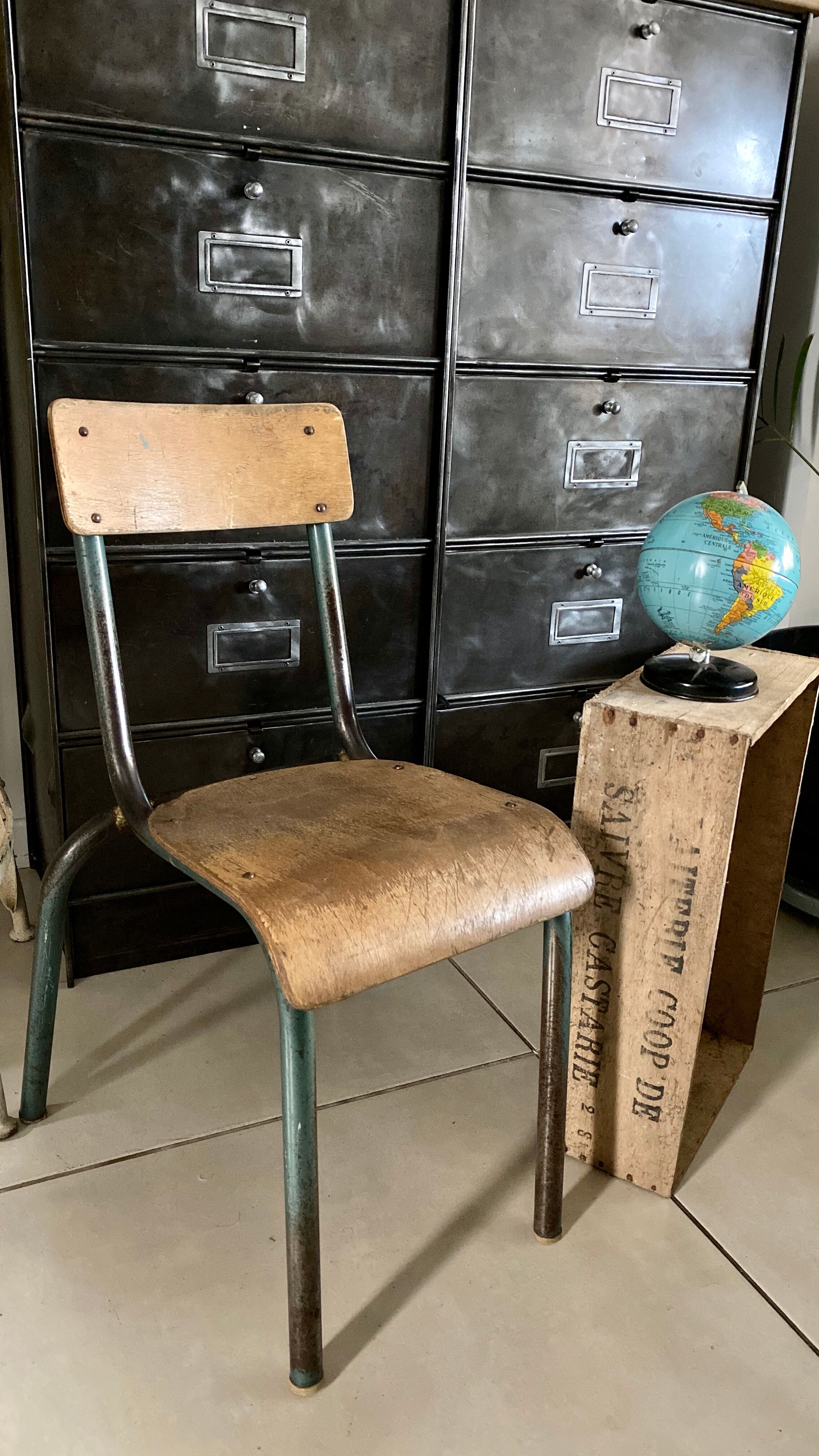 Old schoolboy chair child wood and metal