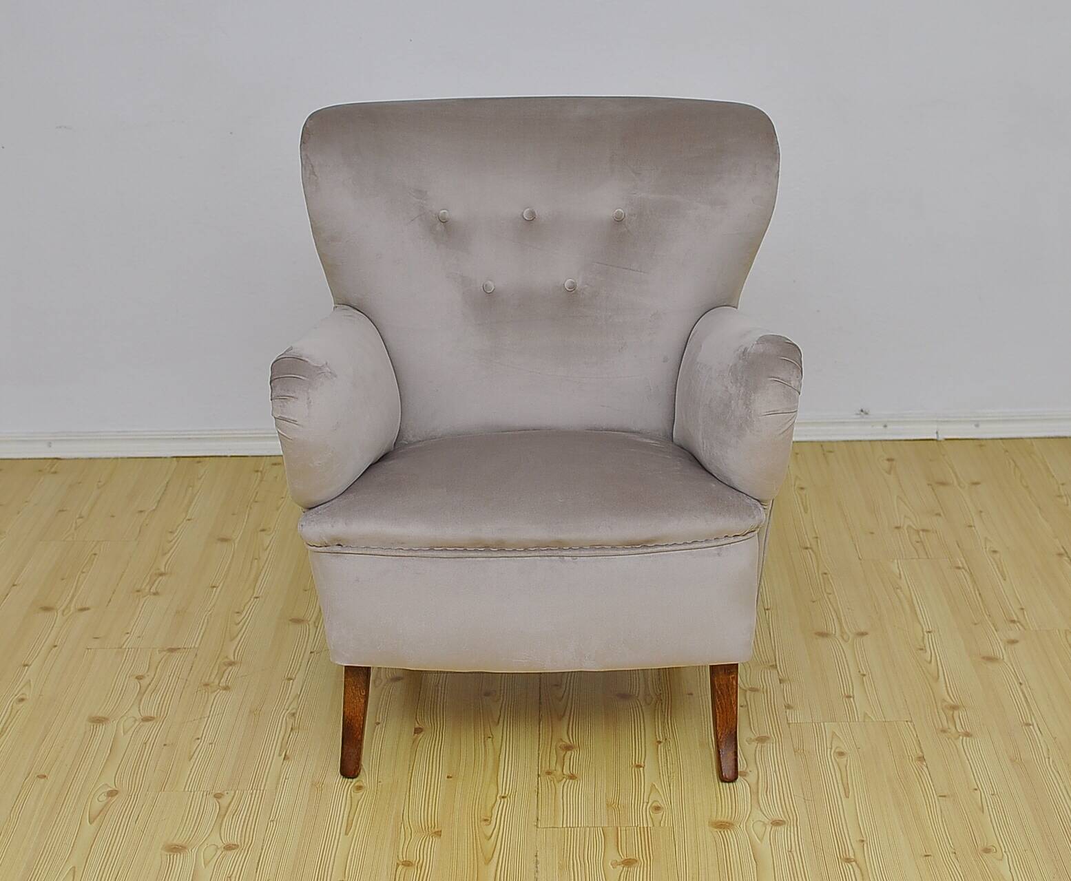 Swedish Velvet Wingback Armchair, 1950s