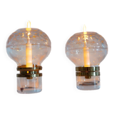 Pair of solid clear crystal candlesticks in modern Scandinavian style Orrefors Sweden