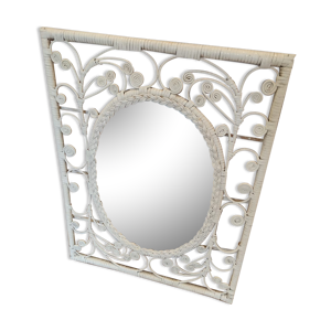 Miroir en rotin blanc style peacock