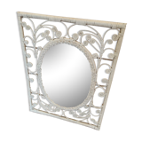White rattan mirror peacock style 60x77cm