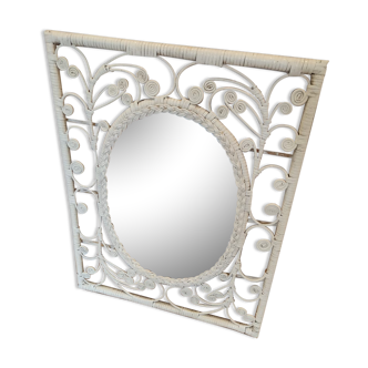 Peacock style white rattan mirror 60x77cm