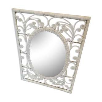 Miroir en rotin blanc style peacock 60x77cm