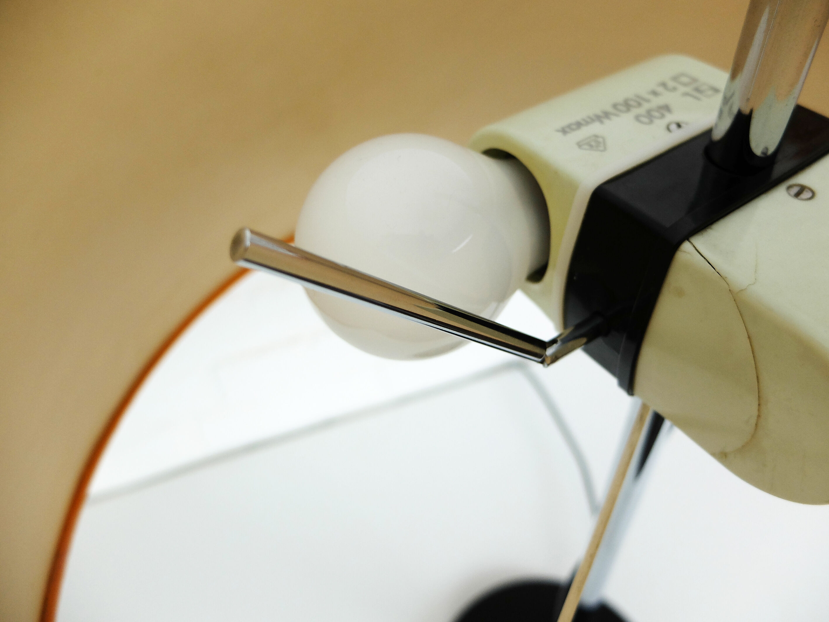 Adjustable Space Age table lamp, original orange lampshade, Staff Leuchten, Germany 1970