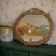 Golden wooden art deco oval mirror - 50x58cm