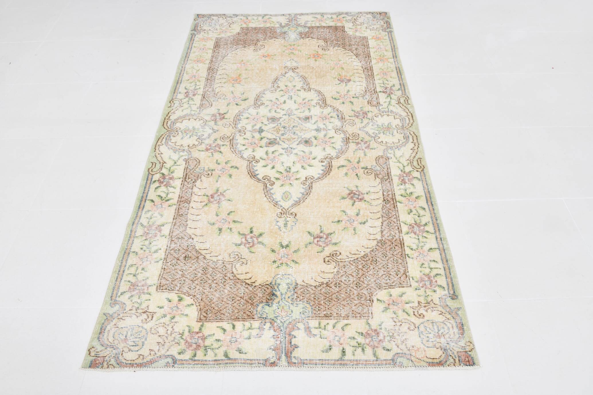 Light Yellow & Brown Turkish Rug, 114x204Cm