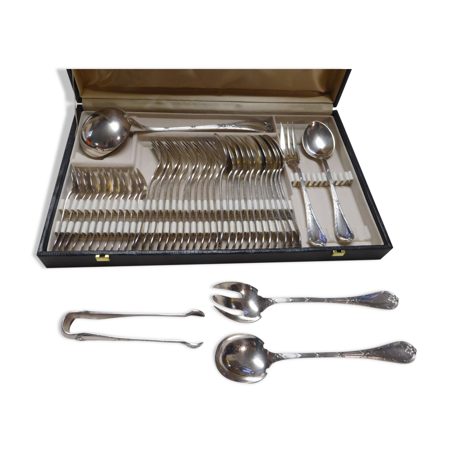 Christofle service old model cross ribbons in silver plated metal