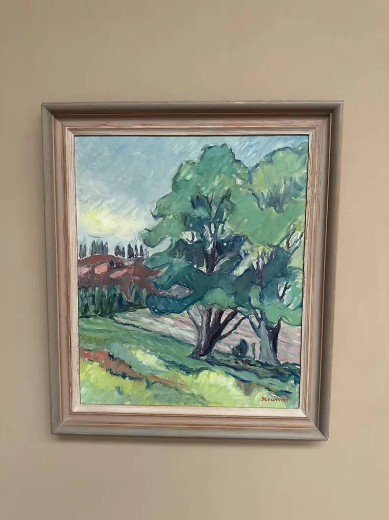 Original Swedish Oil on Canvas – "Landscape Composition" by Kramer – Signed – Vintage and Framed – 72 × 62 cm (28.3" × 24.4")