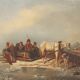 Ancient painting of a winter scene, oil on canvas, Northern Europe, 800s.