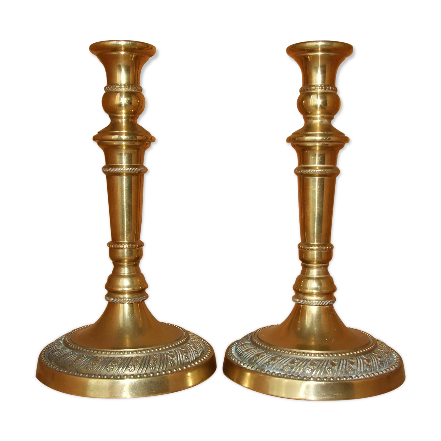 Pair of empire-style candlesticks or gilded bronze restoration