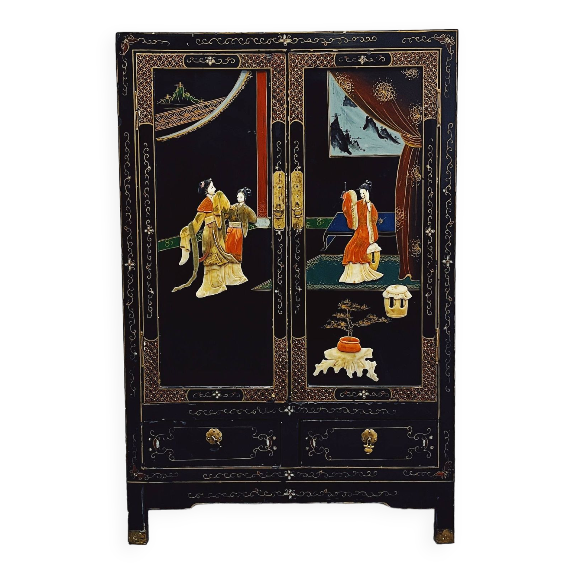 Chinese Wall Cabinet with Soapstone